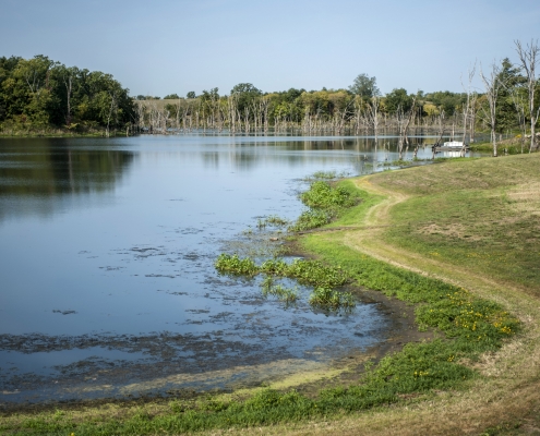 Farm pond in southeast Iowa built to store water and mitigate flooding