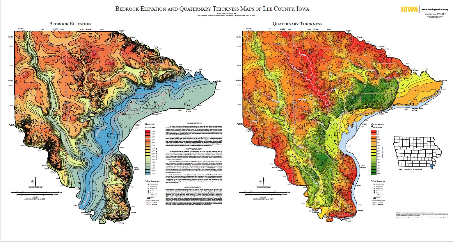 Bedrock elevation and quaternary thickness maps of Lee County, Iowa