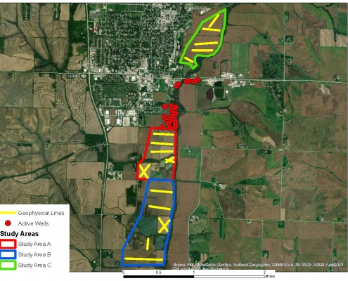 Map showing study areas around Harlan, Iowa