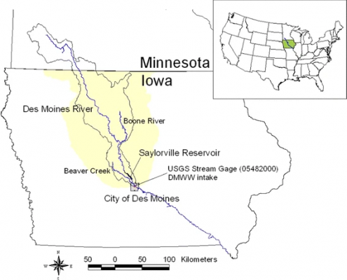 Map of Des Moines river basin