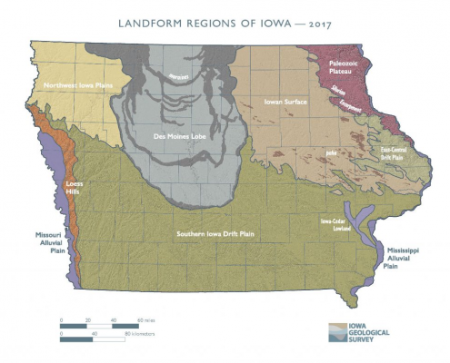 Map showing the landform regions of Iowa