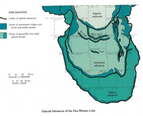 Graphic showing glacial advances of the Des Moines lobe