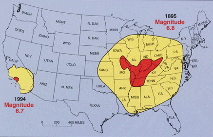 Map showing New Madrid fault zone