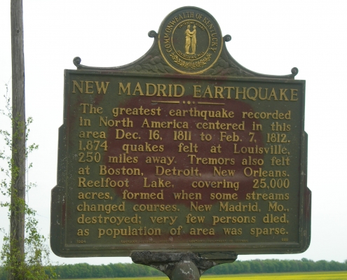 Historic marker for the New Madrid Earthquake of 1811