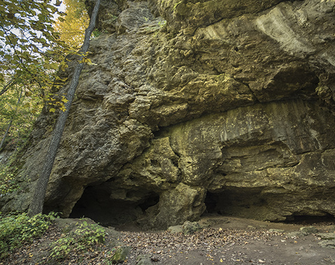 A photo of a series of small caves