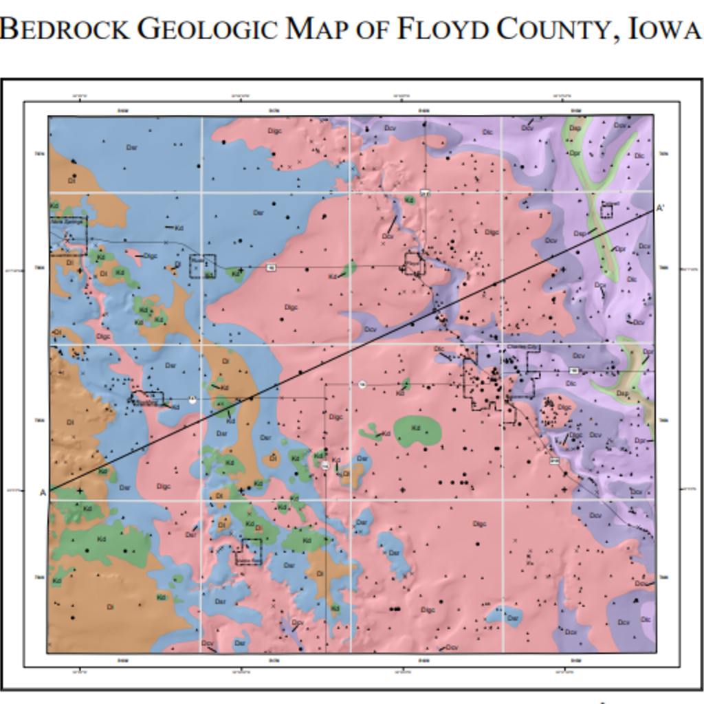 Bedrock geologic map of Floyd County, Iowa